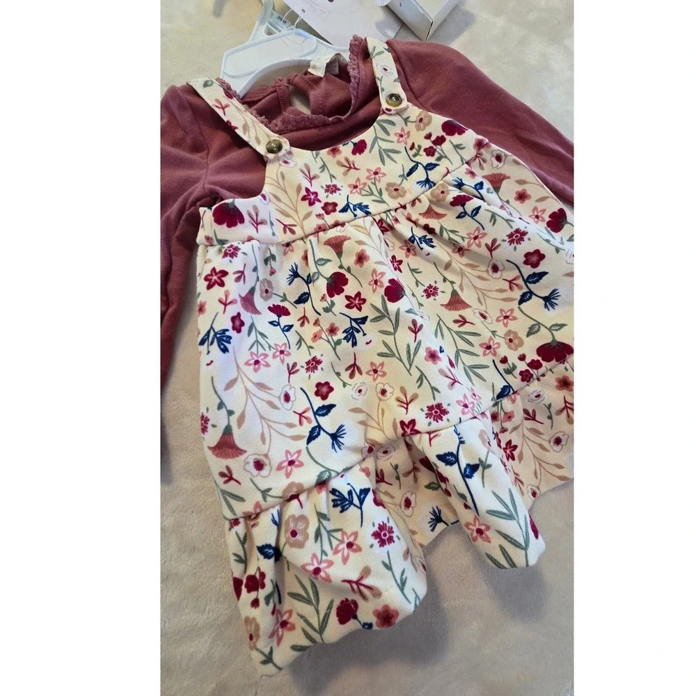 NWT Btween Baby 12M Spring Floral Dress Set Bodysuit Bows & Tights - Picture 2 of 7